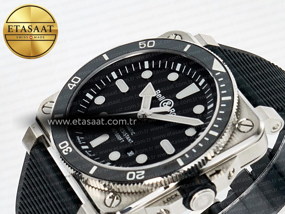 Bell Ross BR03-92 Diver BRF 1:1 Best Edition Black Dial on Black Rubber Strap A2824 - Görsel 6
