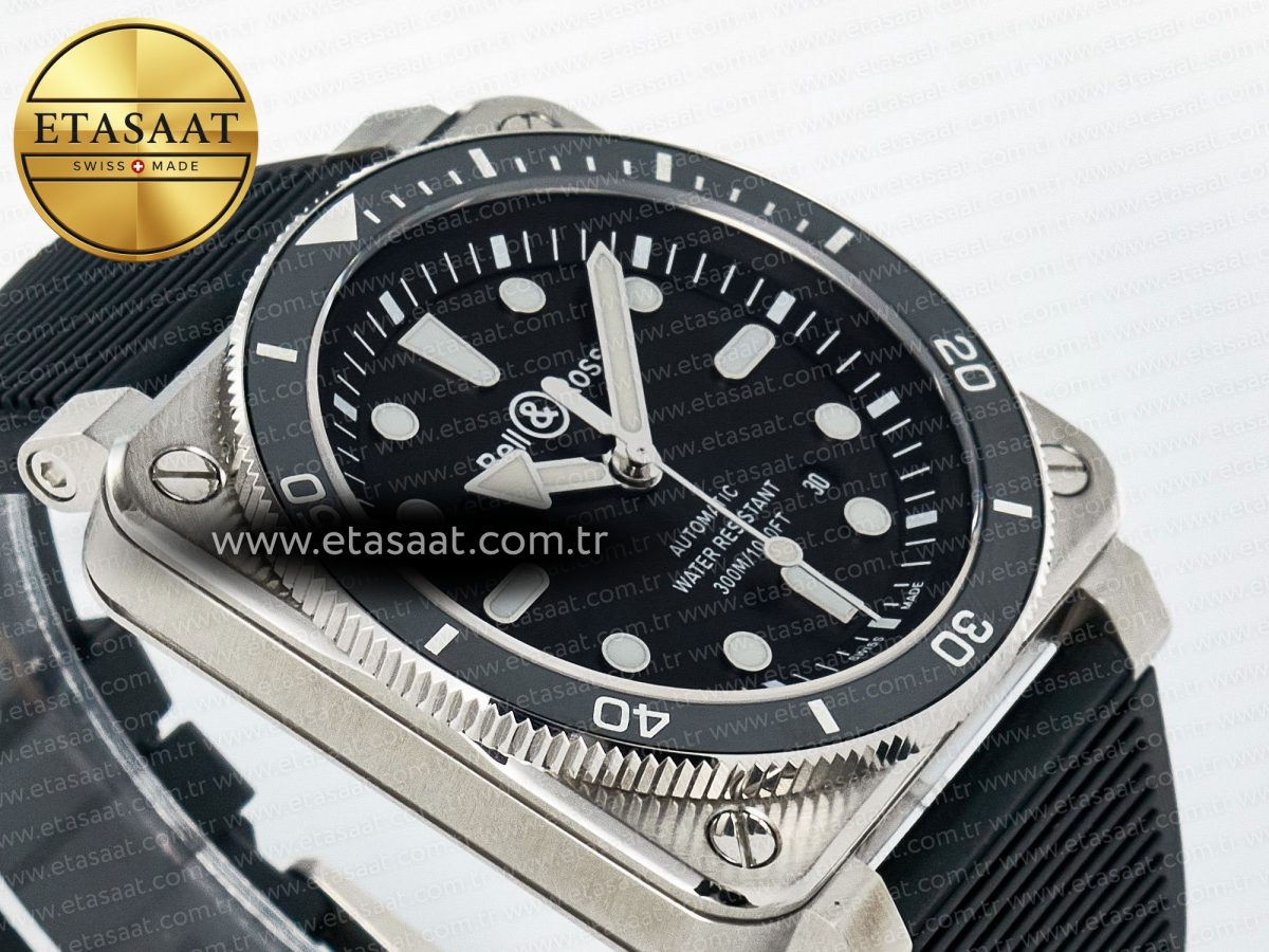 Bell Ross BR03-92 Diver BRF 1:1 Best Edition Black Dial on Black Rubber Strap A2824 - Görsel 7