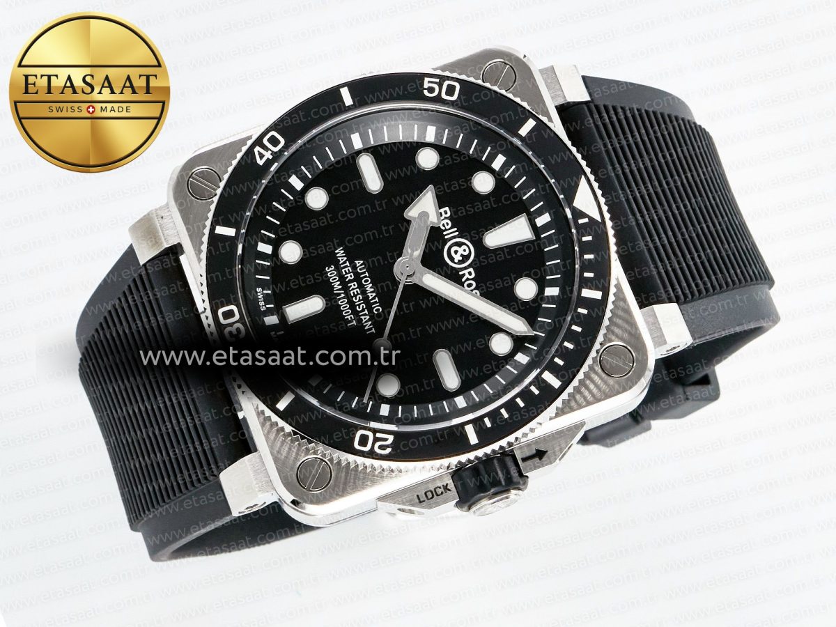 Bell Ross BR03-92 Diver BRF 1:1 Best Edition Black Dial on Black Rubber Strap A2824 - Görsel 8
