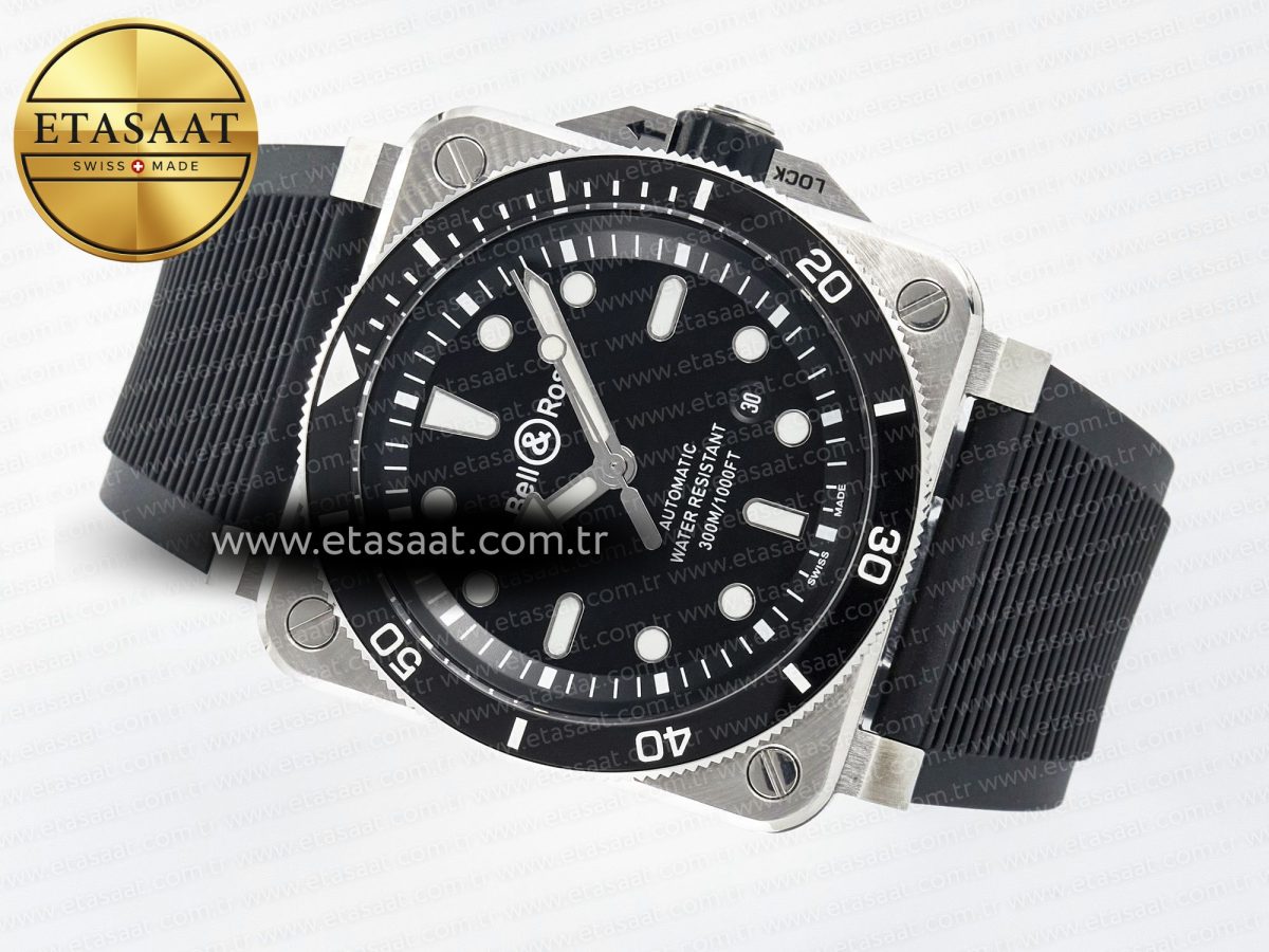 Bell Ross BR03-92 Diver BRF 1:1 Best Edition Black Dial on Black Rubber Strap A2824 - Görsel 9