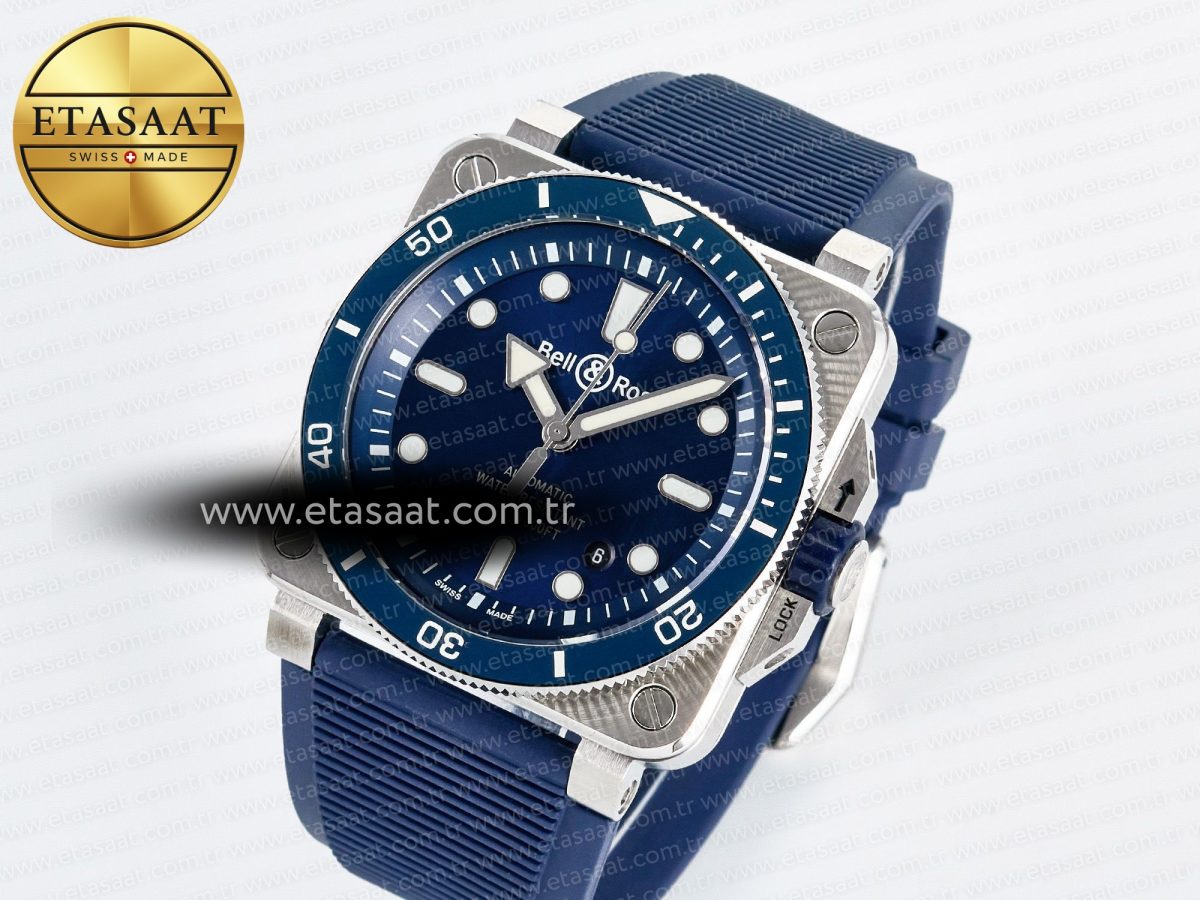 Bell Ross BR03-92 Diver BRF 1:1 Best Edition Blue Dial on Blue Rubber Strap A2824 - Görsel 1