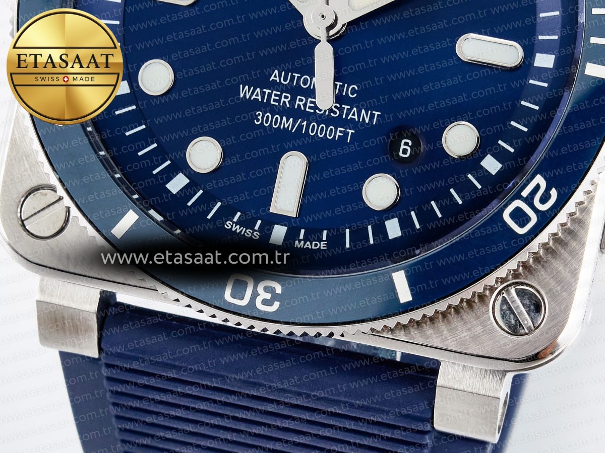 Bell Ross BR03-92 Diver BRF 1:1 Best Edition Blue Dial on Blue Rubber Strap A2824 - Görsel 13