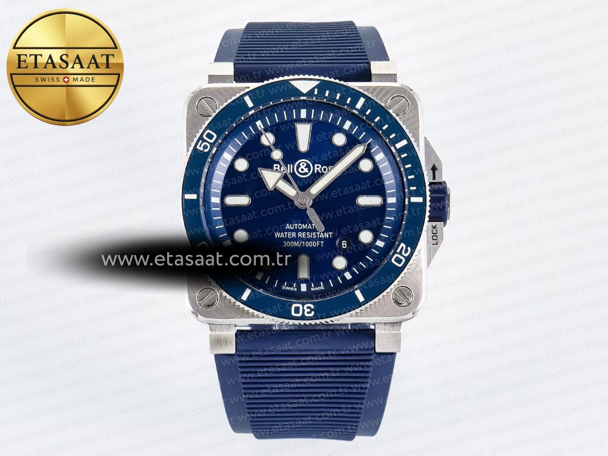 Bell Ross BR03-92 Diver BRF 1:1 Best Edition Blue Dial on Blue Rubber Strap A2824 - Görsel 3