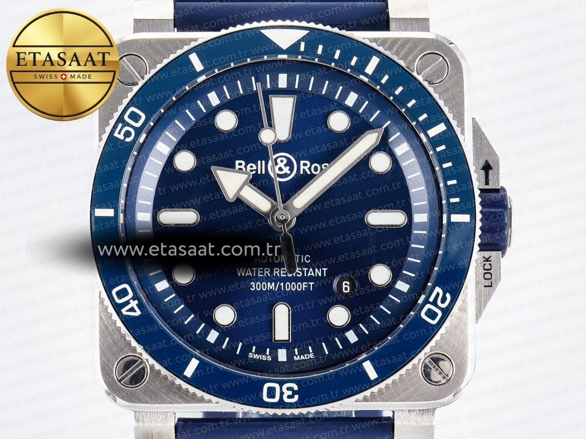 Bell Ross BR03-92 Diver BRF 1:1 Best Edition Blue Dial on Blue Rubber Strap A2824 - Görsel 4