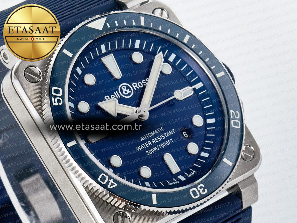 Bell Ross BR03-92 Diver BRF 1:1 Best Edition Blue Dial on Blue Rubber Strap A2824 - Görsel 5