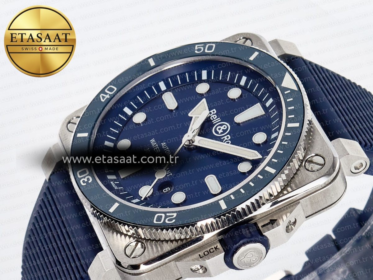 Bell Ross BR03-92 Diver BRF 1:1 Best Edition Blue Dial on Blue Rubber Strap A2824 - Görsel 6