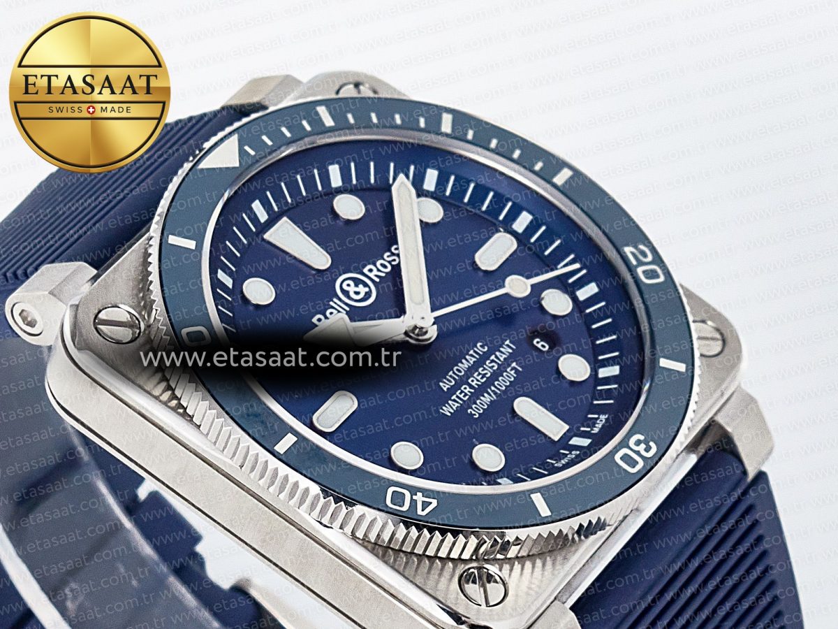Bell Ross BR03-92 Diver BRF 1:1 Best Edition Blue Dial on Blue Rubber Strap A2824 - Görsel 7