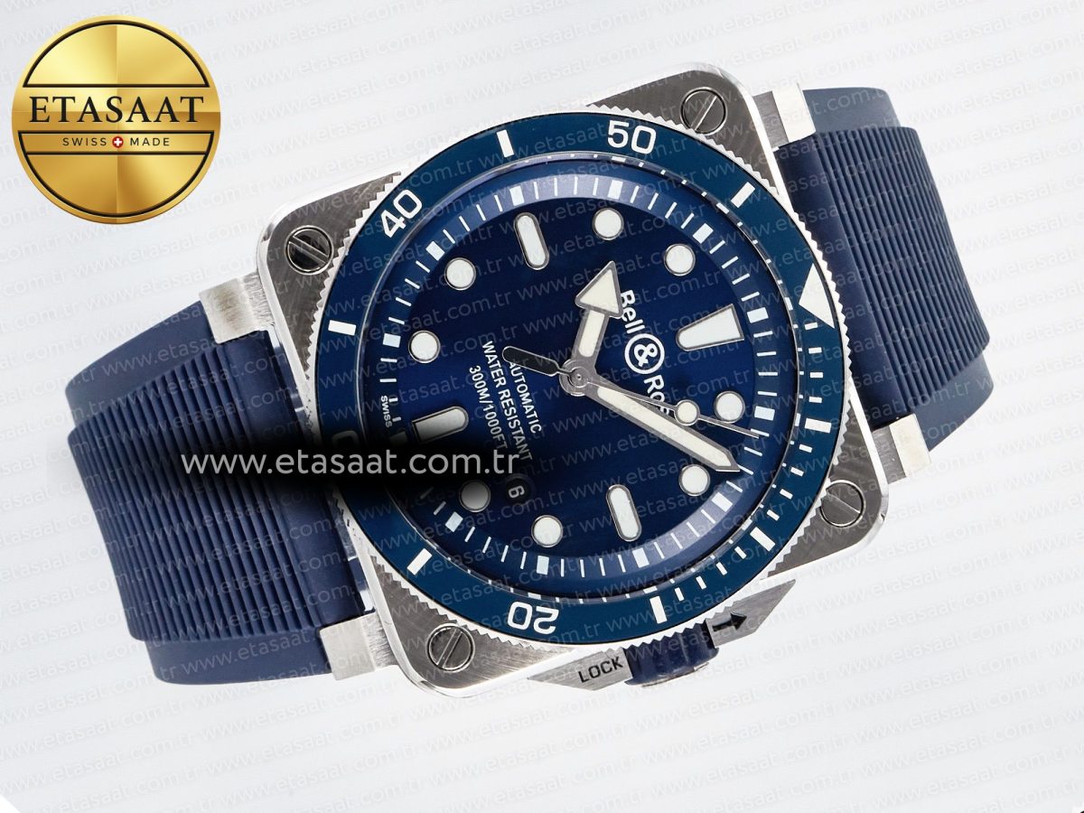 Bell Ross BR03-92 Diver BRF 1:1 Best Edition Blue Dial on Blue Rubber Strap A2824 - Görsel 8