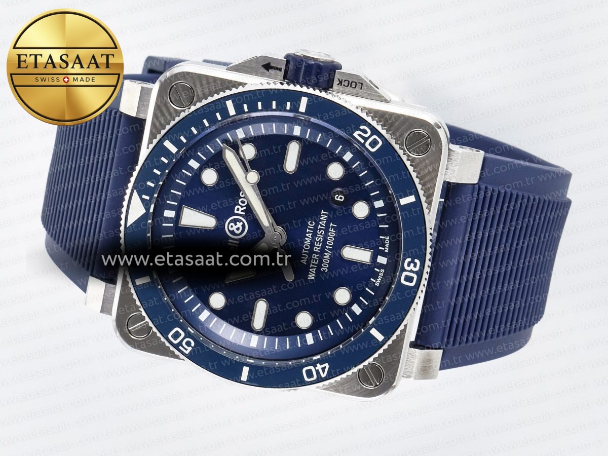Bell Ross BR03-92 Diver BRF 1:1 Best Edition Blue Dial on Blue Rubber Strap A2824 - Görsel 9