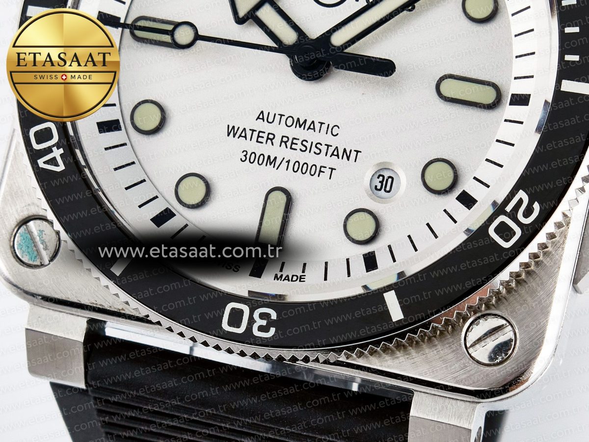 Bell Ross BR03-92 Diver BRF 1:1 Best Edition White Dial on Black Rubber Strap A2824 - Görsel 13