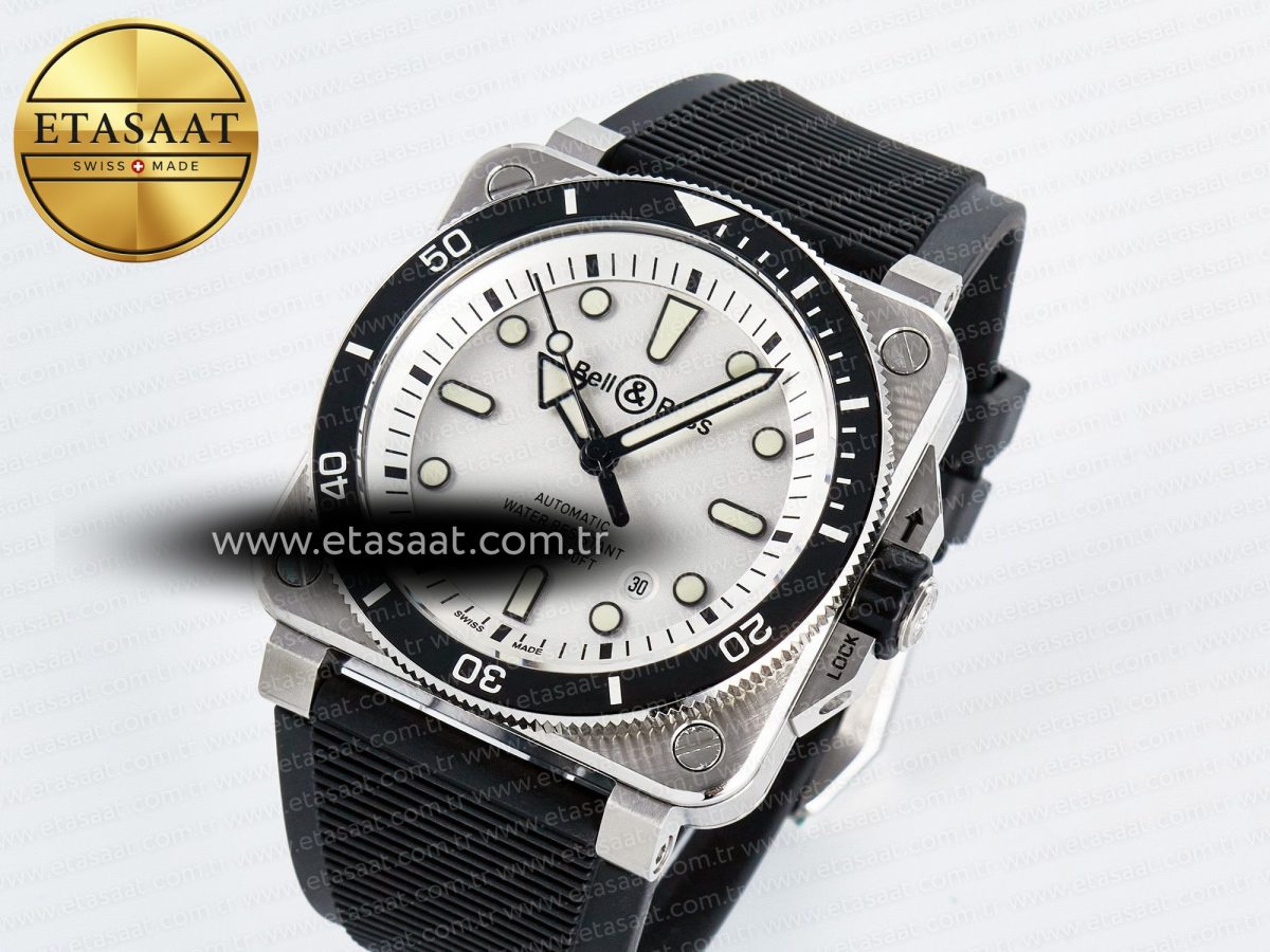 Bell Ross BR03-92 Diver BRF 1:1 Best Edition White Dial on Black Rubber Strap A2824 - Görsel 2