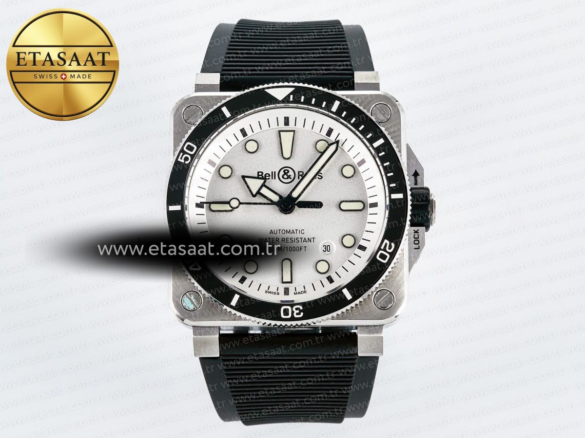 Bell Ross BR03-92 Diver BRF 1:1 Best Edition White Dial on Black Rubber Strap A2824 - Görsel 3