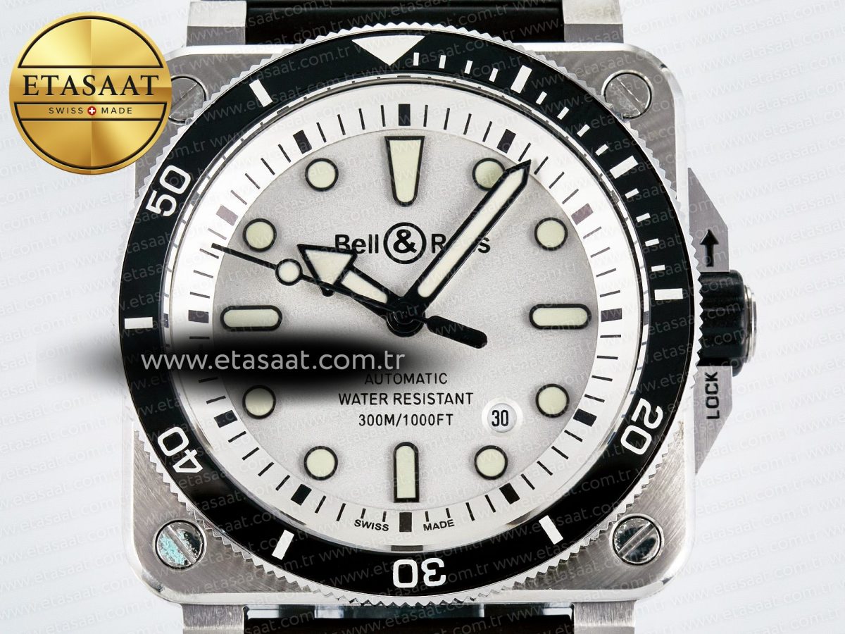 Bell Ross BR03-92 Diver BRF 1:1 Best Edition White Dial on Black Rubber Strap A2824 - Görsel 4