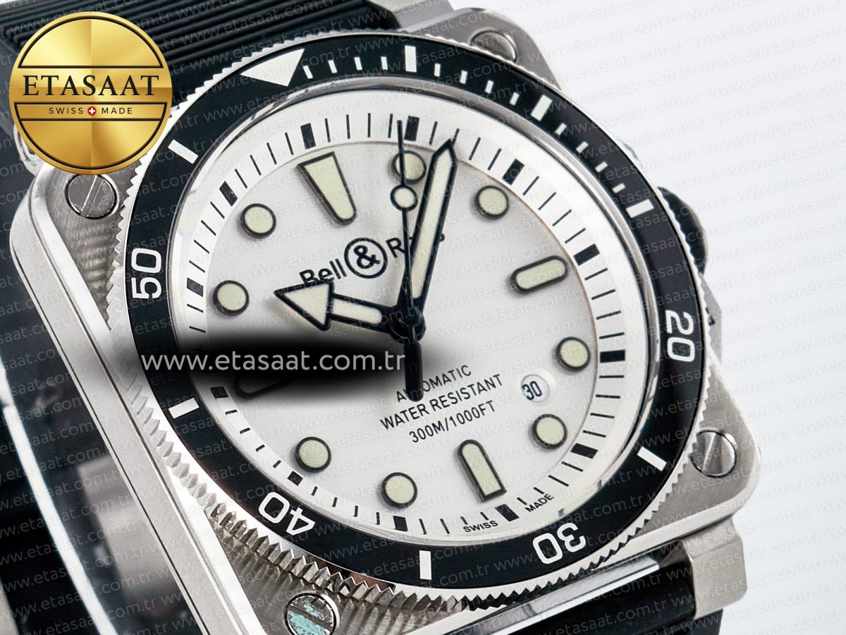 Bell Ross BR03-92 Diver BRF 1:1 Best Edition White Dial on Black Rubber Strap A2824 - Görsel 5