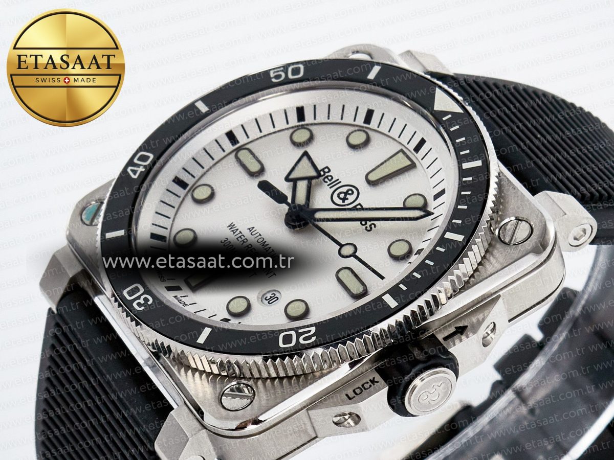 Bell Ross BR03-92 Diver BRF 1:1 Best Edition White Dial on Black Rubber Strap A2824 - Görsel 6