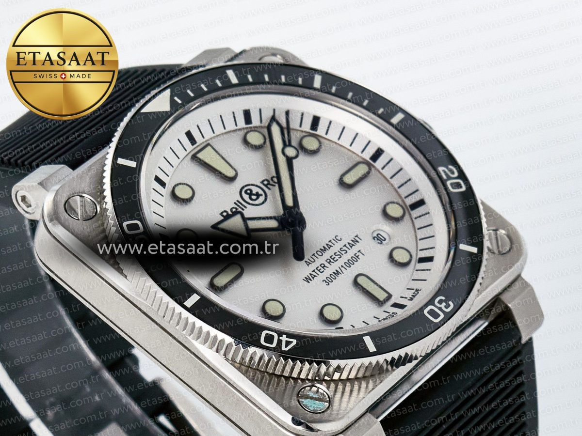 Bell Ross BR03-92 Diver BRF 1:1 Best Edition White Dial on Black Rubber Strap A2824 - Görsel 7