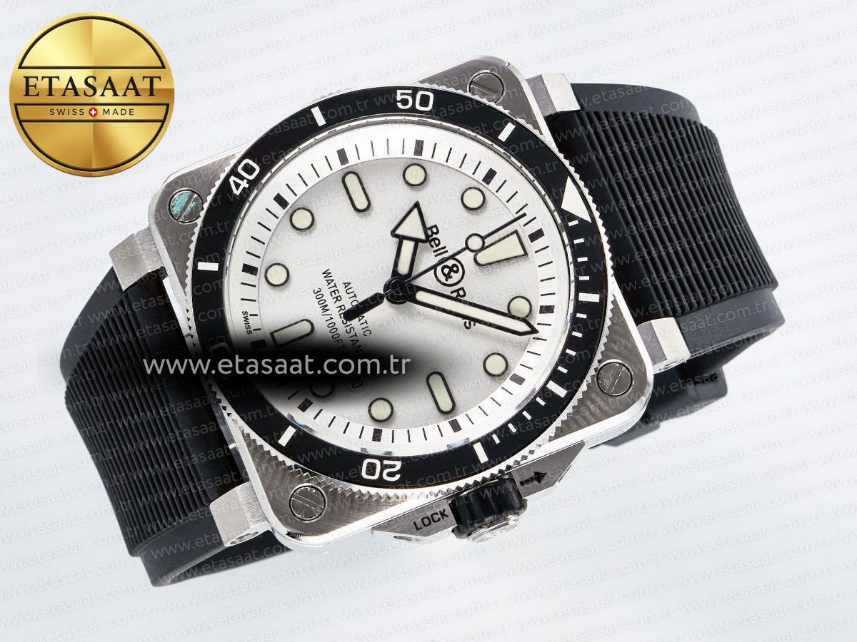 Bell Ross BR03-92 Diver BRF 1:1 Best Edition White Dial on Black Rubber Strap A2824 - Görsel 8