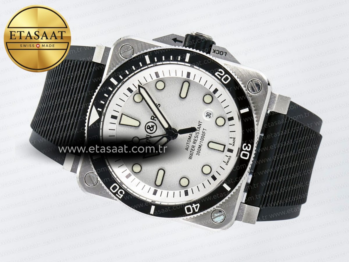 Bell Ross BR03-92 Diver BRF 1:1 Best Edition White Dial on Black Rubber Strap A2824 - Görsel 9