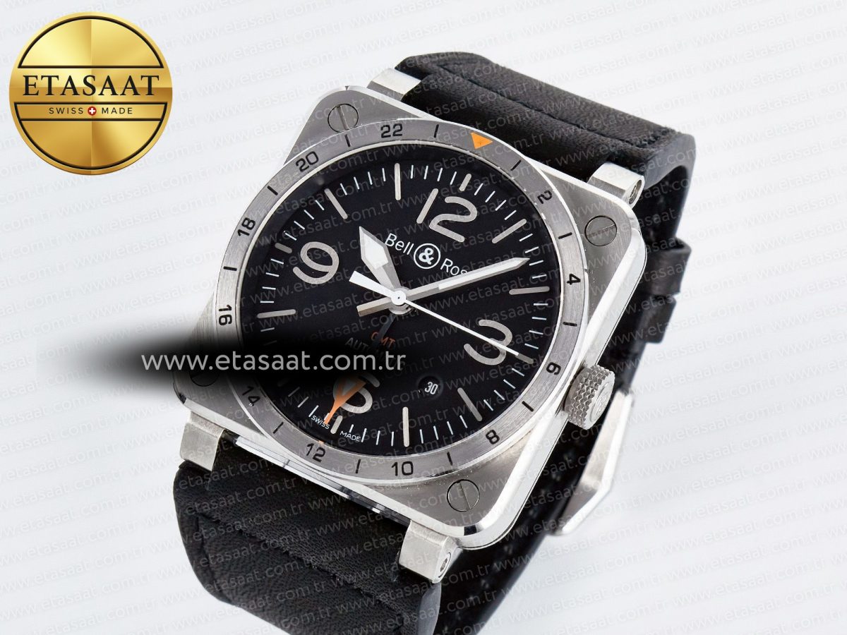 Bell Ross BR03-93 GMT BRF 1:1 Best Edition Black Dial on Black Leather Strap A2824 - Görsel 1