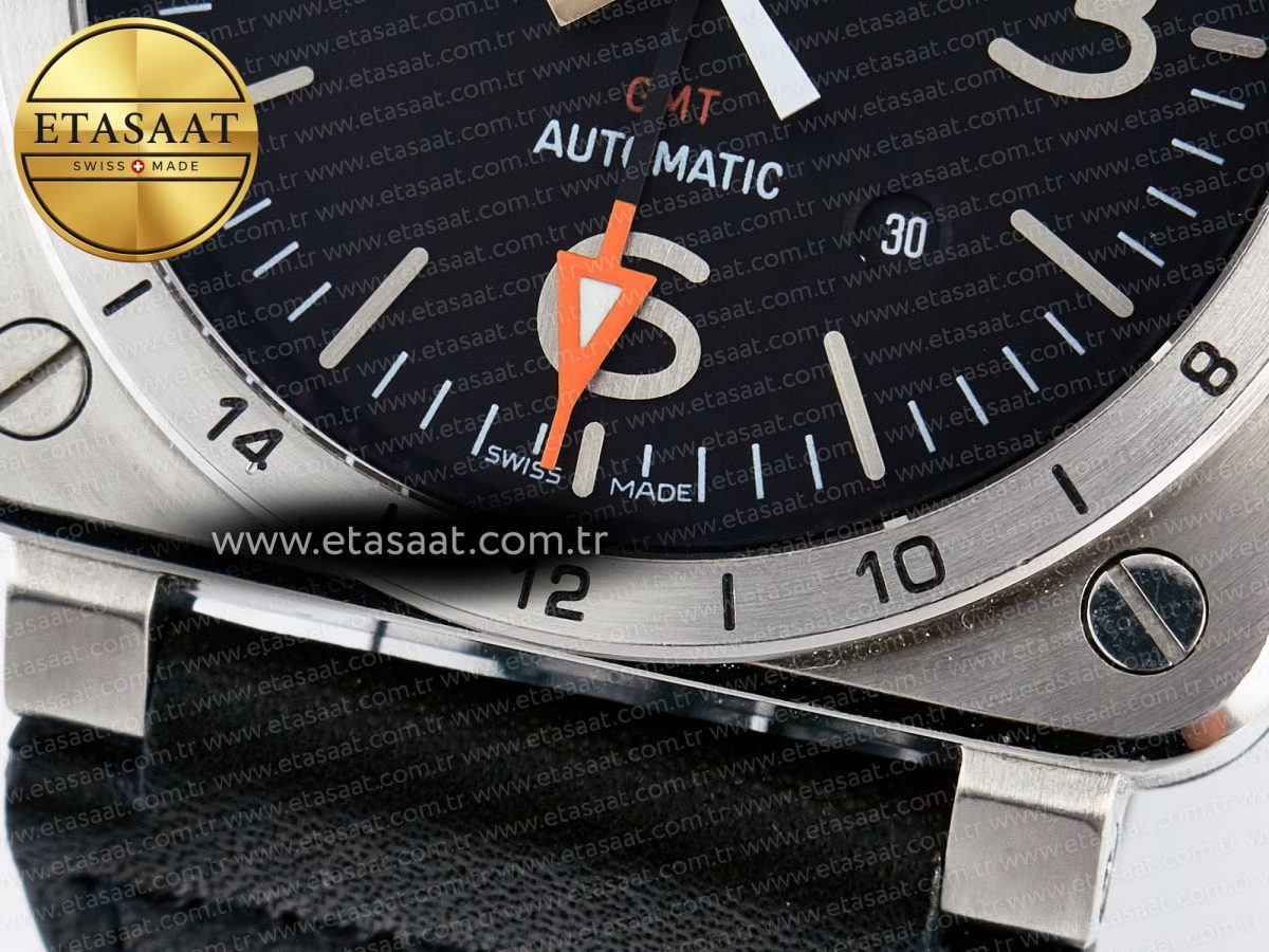 Bell Ross BR03-93 GMT BRF 1:1 Best Edition Black Dial on Black Leather Strap A2824 - Görsel 13
