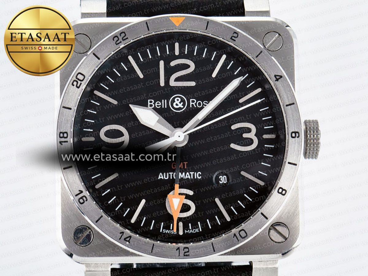 Bell Ross BR03-93 GMT BRF 1:1 Best Edition Black Dial on Black Leather Strap A2824 - Görsel 4