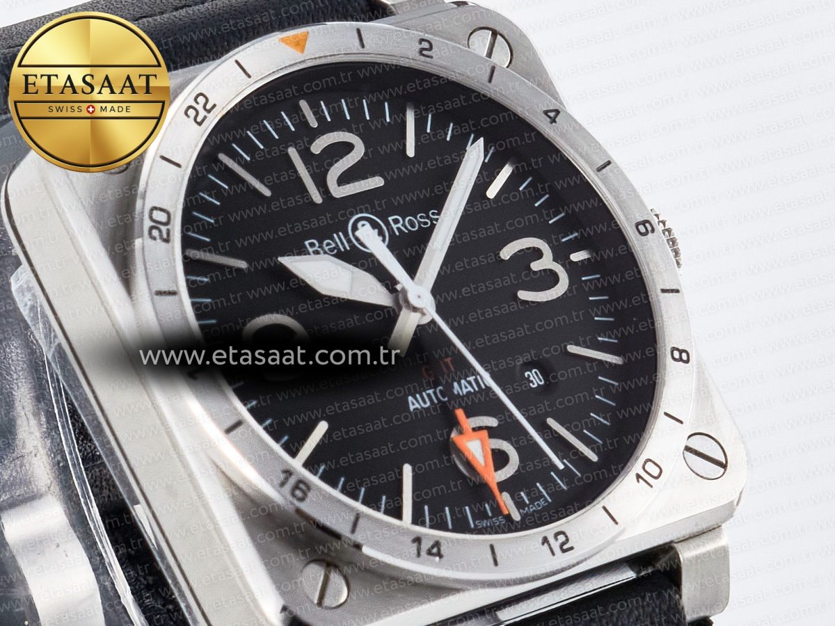 Bell Ross BR03-93 GMT BRF 1:1 Best Edition Black Dial on Black Leather Strap A2824 - Görsel 5