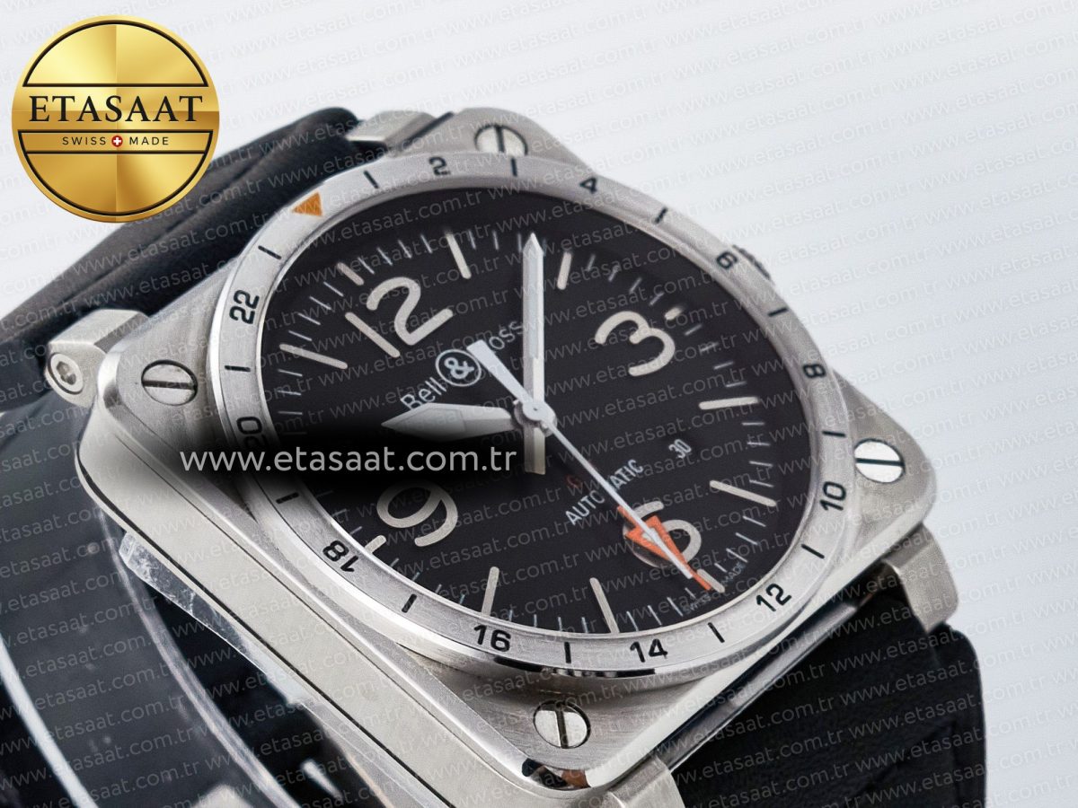 Bell Ross BR03-93 GMT BRF 1:1 Best Edition Black Dial on Black Leather Strap A2824 - Görsel 7