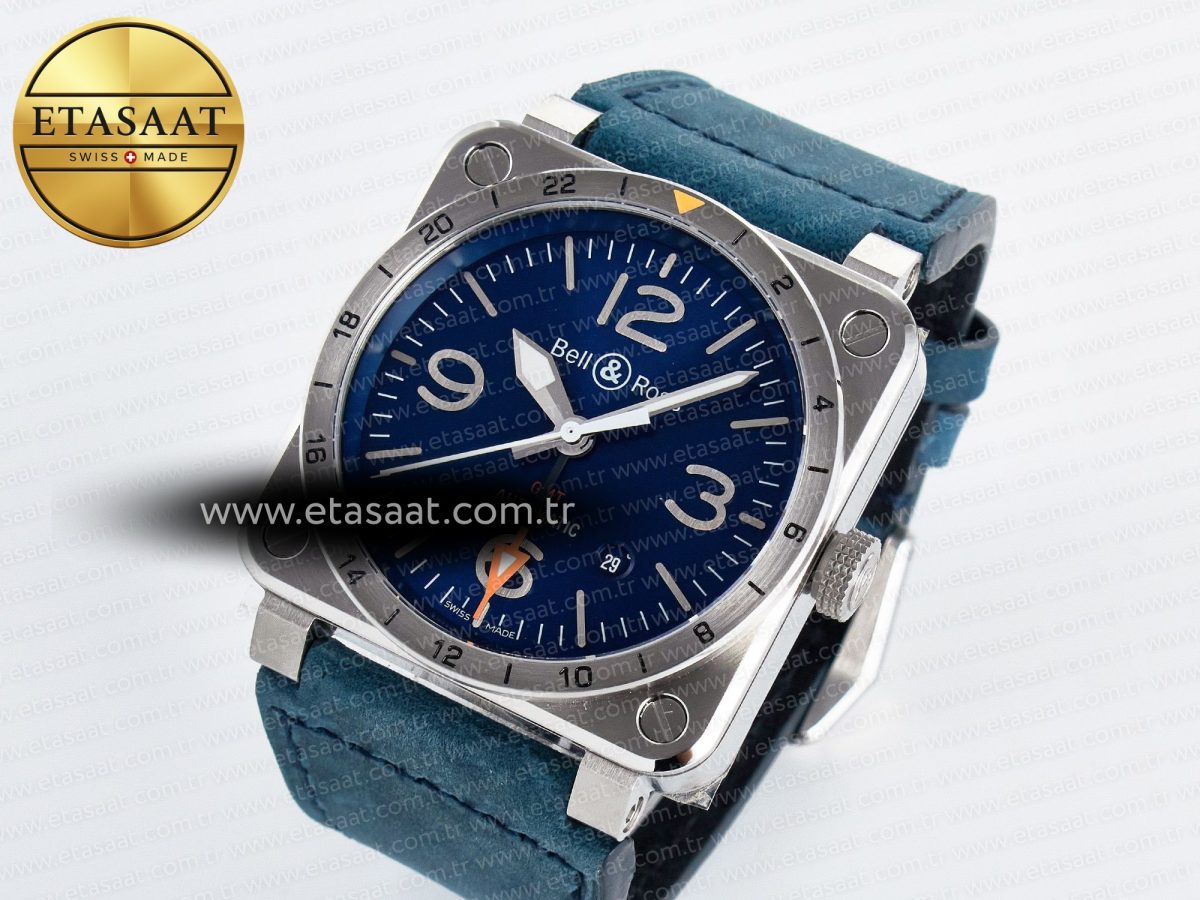 Bell Ross BR03-93 GMT BRF 1:1 Best Edition Blue Dial on Blue Leather Strap A2824 - Görsel 2