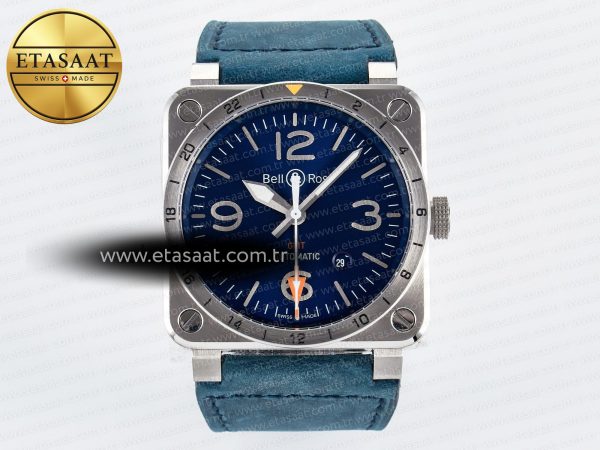 Bell & Ross BR03-93 GMT BRF Mavi Kadran Deri A2824 Eta Saat - Görsel 3 - 1:1 Süper Klon Saat