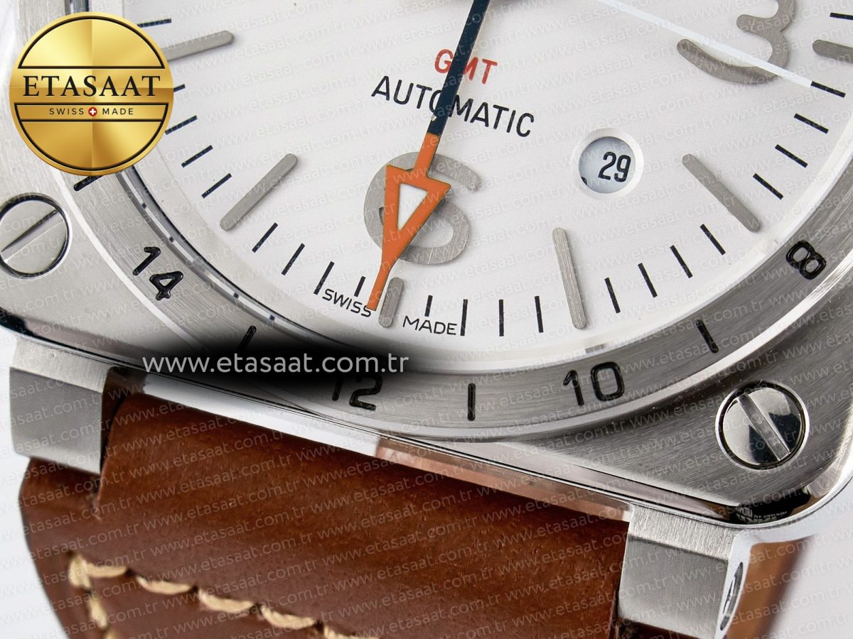 Bell Ross BR03-93 GMT BRF 1:1 Best Edition White Dial on Brown Leather Strap A2824 - Görsel 13