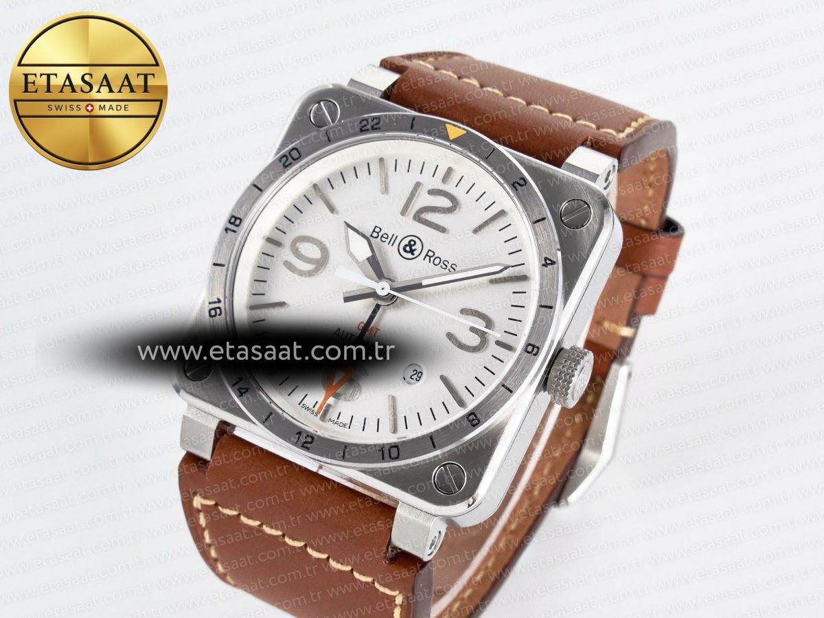 Bell Ross BR03-93 GMT BRF 1:1 Best Edition White Dial on Brown Leather Strap A2824 - Görsel 2