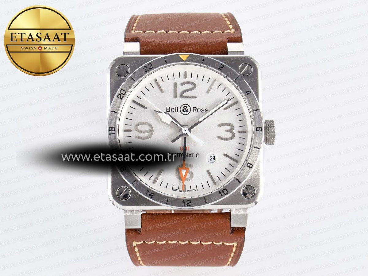Bell Ross BR03-93 GMT BRF 1:1 Best Edition White Dial on Brown Leather Strap A2824 - Görsel 3