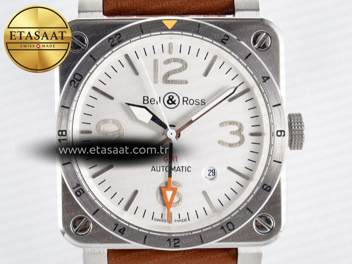 Bell Ross BR03-93 GMT BRF 1:1 Best Edition White Dial on Brown Leather Strap A2824 - Görsel 4