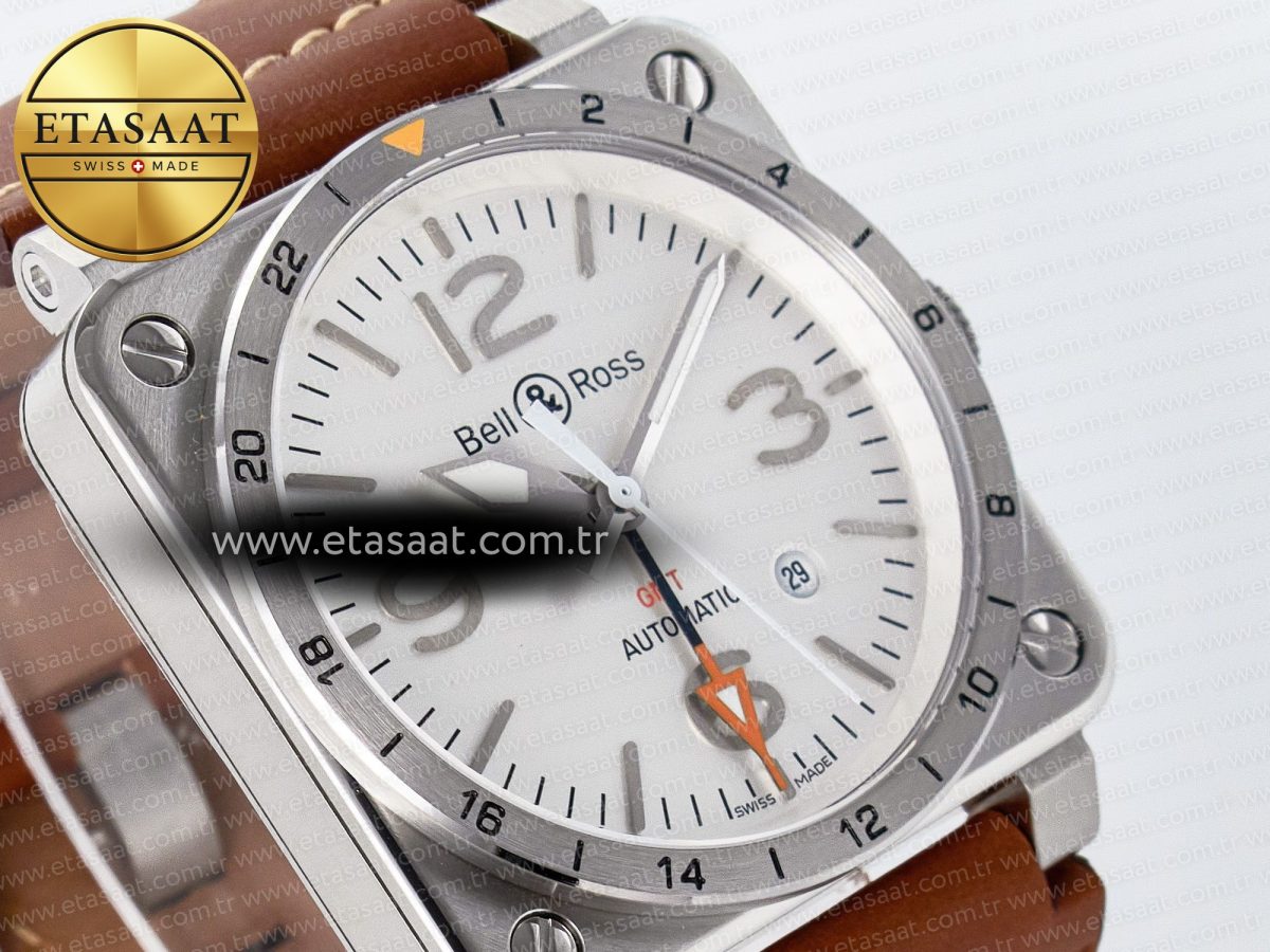 Bell Ross BR03-93 GMT BRF 1:1 Best Edition White Dial on Brown Leather Strap A2824 - Görsel 5
