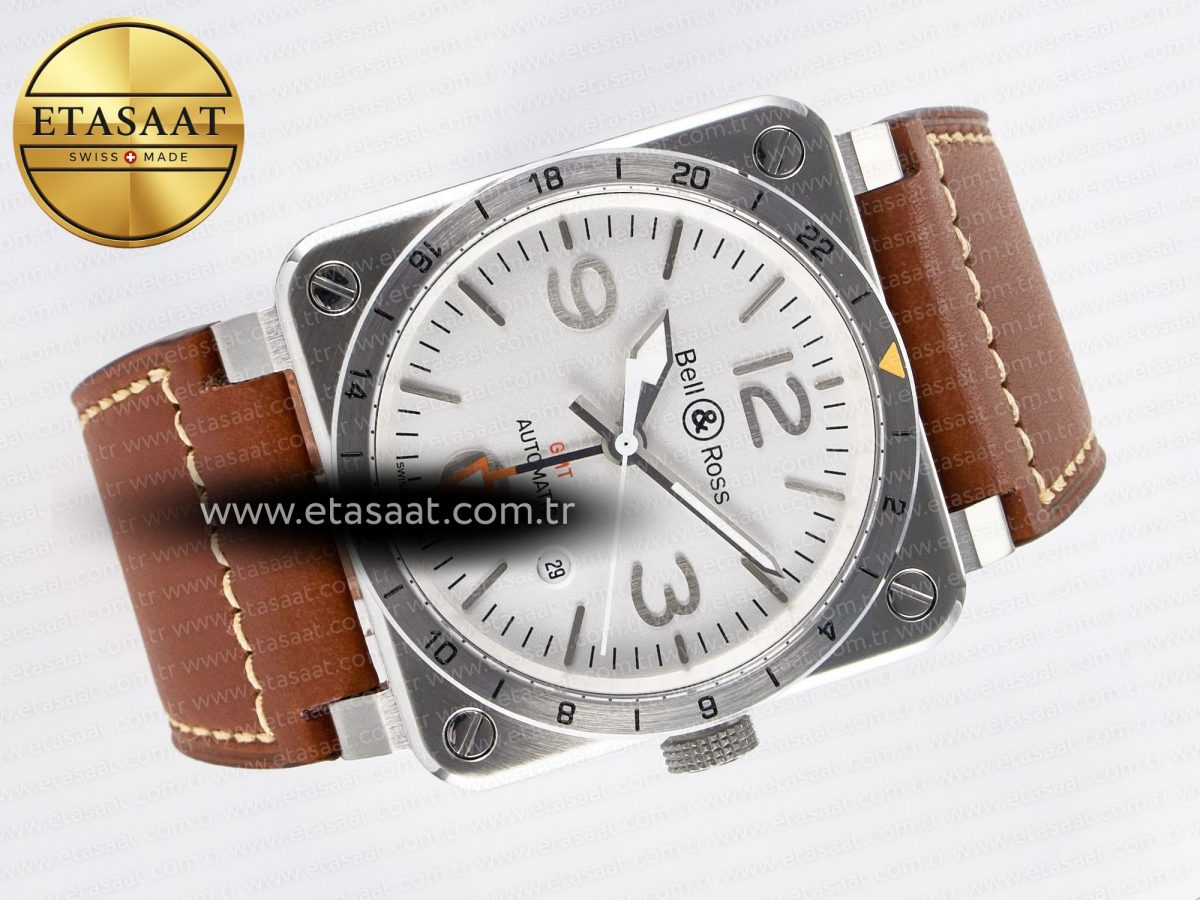 Bell Ross BR03-93 GMT BRF 1:1 Best Edition White Dial on Brown Leather Strap A2824 - Görsel 8