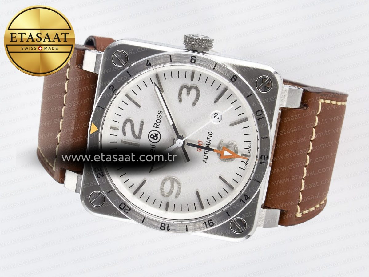 Bell Ross BR03-93 GMT BRF 1:1 Best Edition White Dial on Brown Leather Strap A2824 - Görsel 9