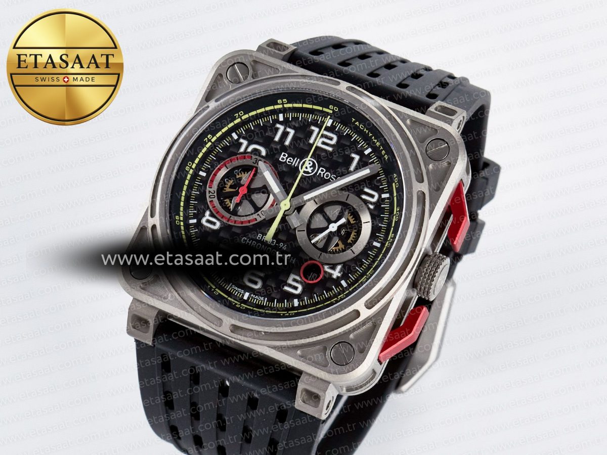 Bell Ross BR03-94 Best Edition Black Carbon Dial on Black Hollow Rubber Strap A2824 - Görsel 1