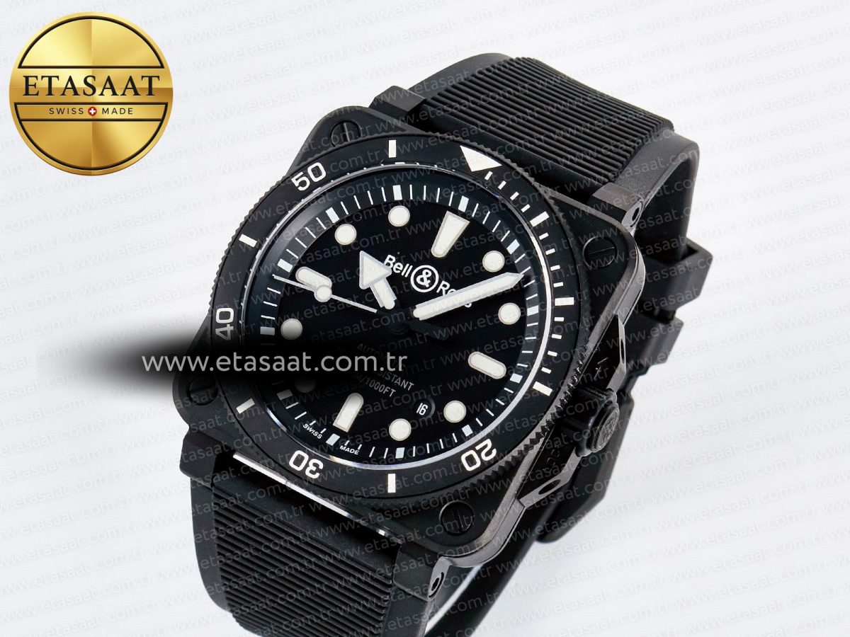 Bell Ross BR03 Diver BRF 1:1 Best Edition Black Dial on Black Rubber Strap A2824 - Görsel 1