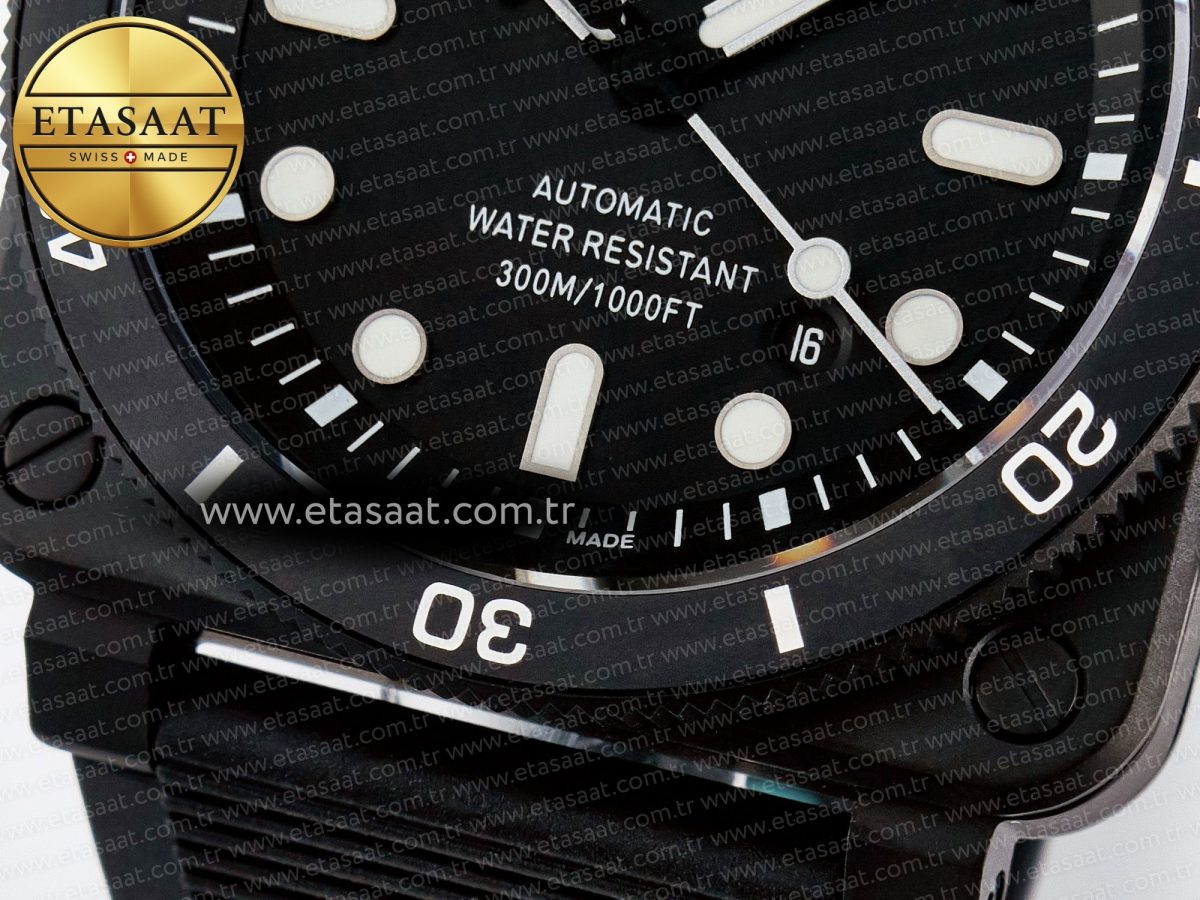 Bell Ross BR03 Diver BRF 1:1 Best Edition Black Dial on Black Rubber Strap A2824 - Görsel 12