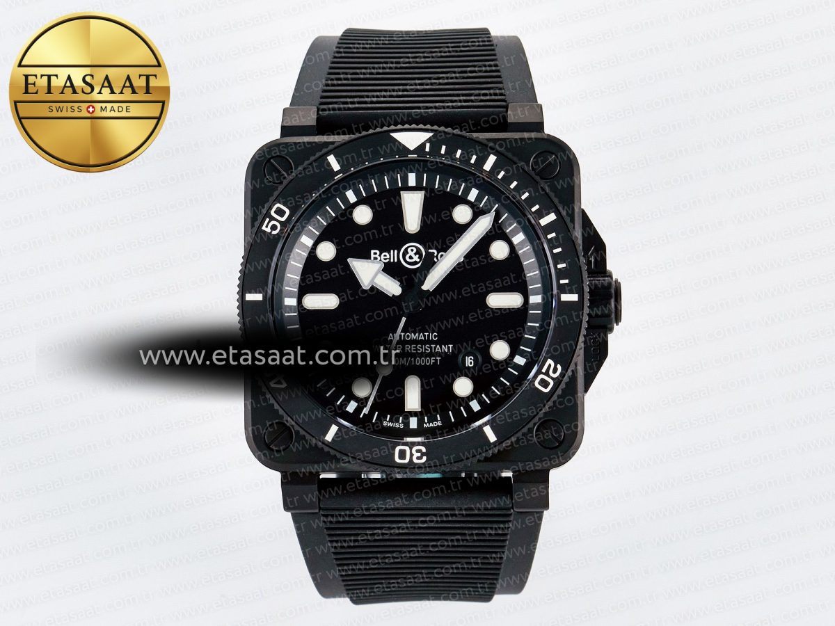 Bell Ross BR03 Diver BRF 1:1 Best Edition Black Dial on Black Rubber Strap A2824 - Görsel 3