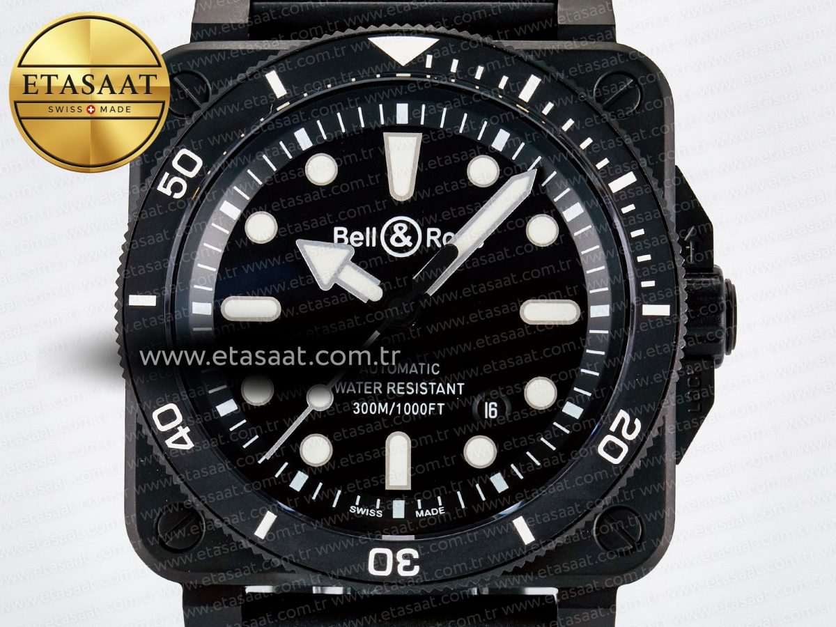Bell Ross BR03 Diver BRF 1:1 Best Edition Black Dial on Black Rubber Strap A2824 - Görsel 4