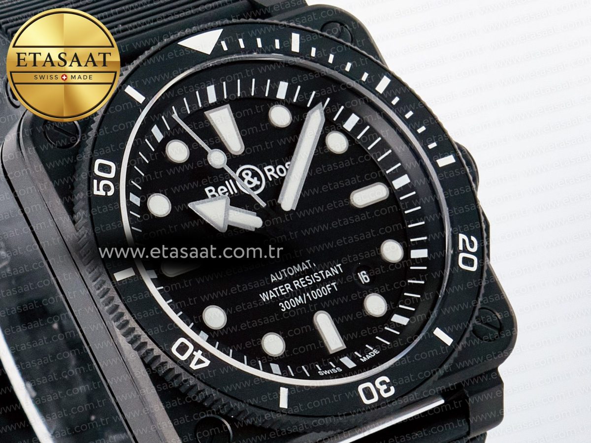Bell Ross BR03 Diver BRF 1:1 Best Edition Black Dial on Black Rubber Strap A2824 - Görsel 5