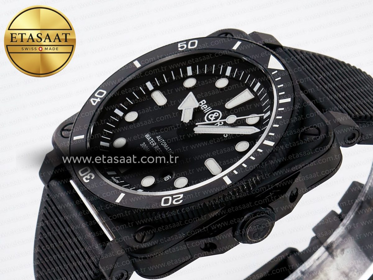 Bell Ross BR03 Diver BRF 1:1 Best Edition Black Dial on Black Rubber Strap A2824 - Görsel 6