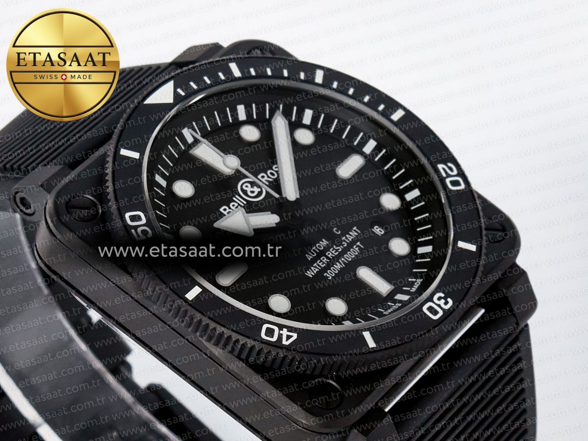 Bell Ross BR03 Diver BRF 1:1 Best Edition Black Dial on Black Rubber Strap A2824 - Görsel 7