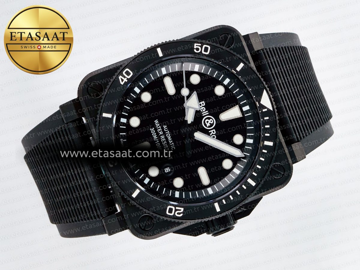 Bell Ross BR03 Diver BRF 1:1 Best Edition Black Dial on Black Rubber Strap A2824 - Görsel 8