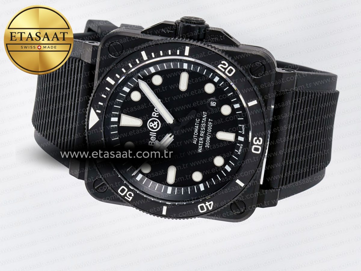 Bell Ross BR03 Diver BRF 1:1 Best Edition Black Dial on Black Rubber Strap A2824 - Görsel 9