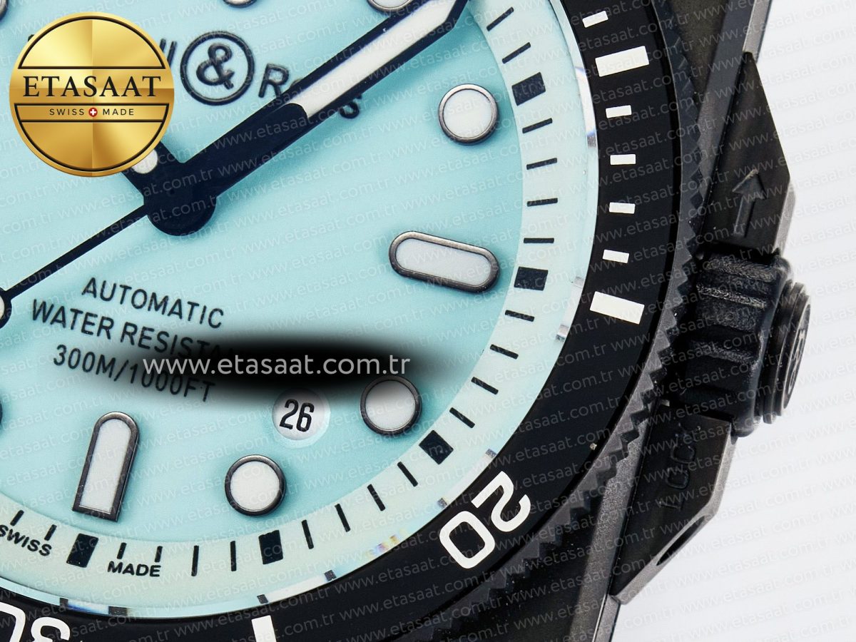Bell Ross BR03 Diver BRF 1:1 Best Edition Pale Blue Dial on Black Rubber Strap A2824 - Görsel 11