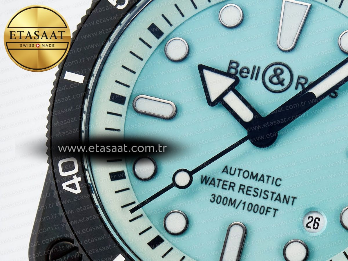 Bell Ross BR03 Diver BRF 1:1 Best Edition Pale Blue Dial on Black Rubber Strap A2824 - Görsel 12