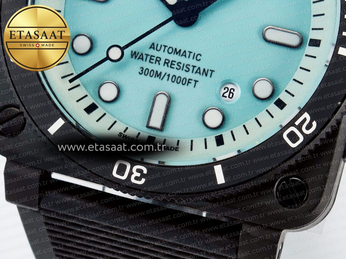 Bell Ross BR03 Diver BRF 1:1 Best Edition Pale Blue Dial on Black Rubber Strap A2824 - Görsel 13