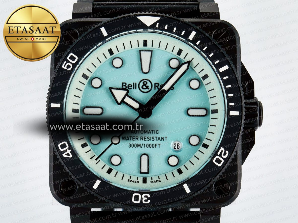Bell Ross BR03 Diver BRF 1:1 Best Edition Pale Blue Dial on Black Rubber Strap A2824 - Görsel 4